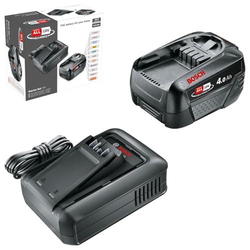 Bosch Akku und Schnellladegerät Starter Set (1x 4,0Ah Li-Ionen-Akku; 1x Schnellladegerät; Power for All 18V Alliance)