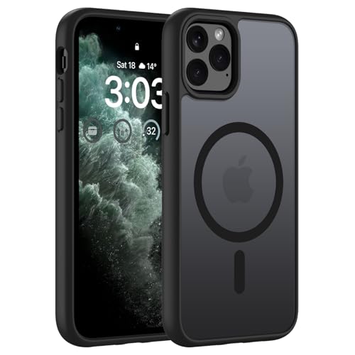 ORDA für iPhone 11 Pro Hülle 5.8 Zoll Kompatibel mit MagSafe,Magnetisch Handyhülle für iPhone 11 Pro Case Durchscheinende Matt Rückseite Dünn Stoßfest Schutzhülle Schwarz