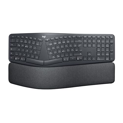 Logitech ERGO K860 kabellose ergonomische Tastatur – geteilte Tastatur, Handballenauflage, natürliches Tippen, schmutzabweisendes Material, Bluetooth und USB-Verbindung, für Windows/Mac - Graphit