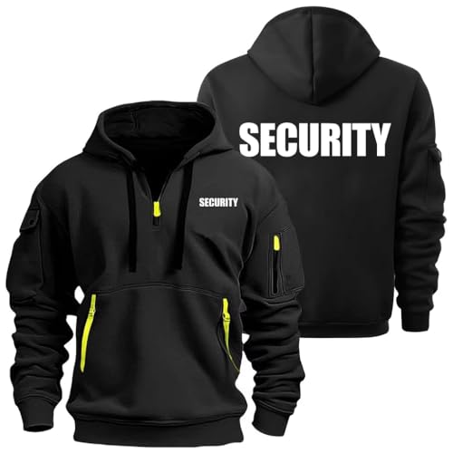 Herren Hoodies Pullover Sweatshirt for Security Print Pullover Mit Tasche Hooded Mit Halbem Reißverschluss Sportbekleidung Langärmlige Sportjacke-Black||l