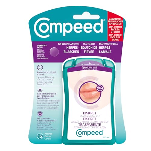 Compeed Herpesbläschen Patch - mit Applikator – für beschleunigte Wundenheilung – gegen Herpes im Gesicht, 15 Patches