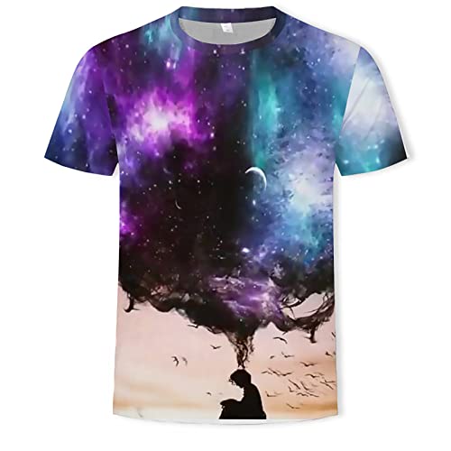 2026 Unisex-Herren-Hemden: 3D-Mode, Bedruckt, Kurzarm-Top-T-Shirts für Erwachsene(Himmelblau,4XL)