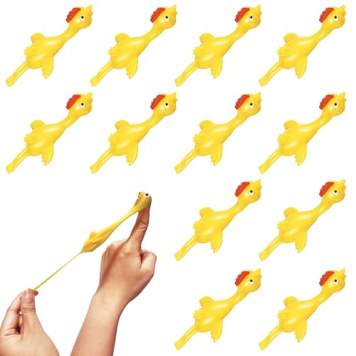 QIZHIQIAMY Schleuder Huhn, 12 Stück Huhn Steinschleuder Kinder, Finger Dehnbar Huhn, Schleuder Spielzeug Kinder, Lustige Fliegende Partyspielzeug für Gastgeschenke, Partygeschenke (A)