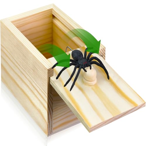 PARNIXS Holz Überraschung Spinne Trick Box - Handgefertigte Box mit realistischen Spinnen, lustige Narren Tag oder Geburtstag Überraschung Spielzeug und Trick Geschenk