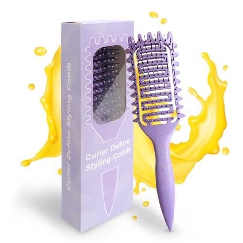 Qufiiry Lockenbürste, Curly Hair Brush, Ergonomischer Griff, Haarbürste für alle Haartypen, Locken und glattes Haar (Lila)