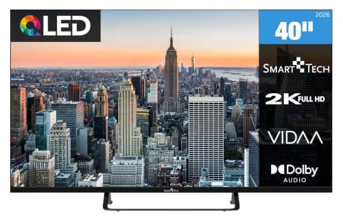 Smart Tech 40QV02V QLED Fernseher 40 Zoll VIDAA Smart TV Full HD Auflösung | Dolby Digital Plus | 3x HDMI | 2x USB | Hotelmodus | Frameless Design | Triple-Tuner DVB-C/-S2/-T2 | Modelljahr 2026