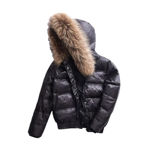 Haitpant Frauen Dicke Daunenjacke Mit Kapuze Weiße Ente Jacken Winter Kurze Warme Mäntel Weibliche Outwear Parkas, Schwarzes Faux Fern, 38