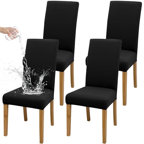 DREAHOTEXTIL Stuhlbezüge (4/6 Stück), weich und geschmeidig, in leuchtenden Farben, für Wohnzimmer, Küche, Büro, Restaurant, Partys – praktische Stuhlbezüge. (4, Schwarz)