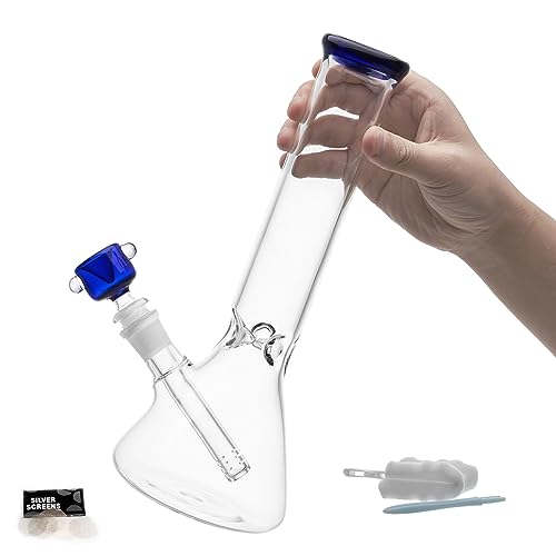 RORA 11inch Tall Glas Bong Gerade Handmade Simple Filter 14.5mm Rauchen Glas Wasserpfeife mit Downstem Adapter (Blue)