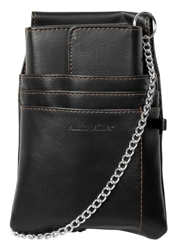 Alain Miller Kellnergeldbörse mit Tasche und Kette Set Geldbörse und Holster mit großem Münzfach Schwarz