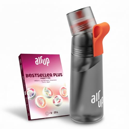 air up® Flasche Twist Pro Starter Set Original, inkl Pods in 5 Geschmacksrichtungen 600ml Trinkflasche mit Geschmack, zuckerfrei I auslaufsicher, spülmaschinenfest & BPA frei I in Charcoal Grey