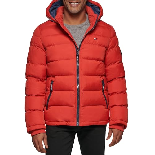 Tommy Hilfiger Herren Puffer Jacke mit Kapuze, Orange Burst, XXL