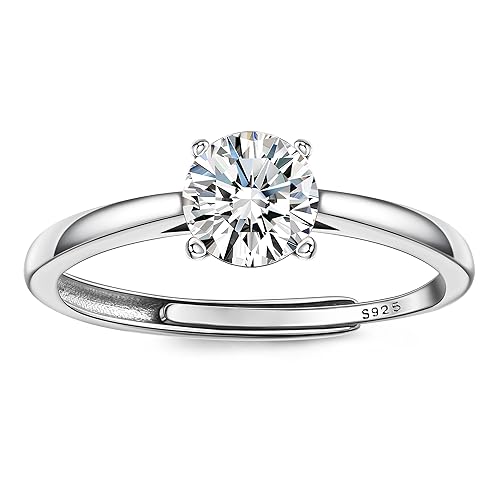 JeweBella 925 Sterling Silber Ringe für Damen Verstellbarer Verlobungsring Eheringe Glänzend Cubic Zirkonia Ring Fingerring Trauringe Engagement Promise Ring für Frauen Paar Ring Schmuck mit Box