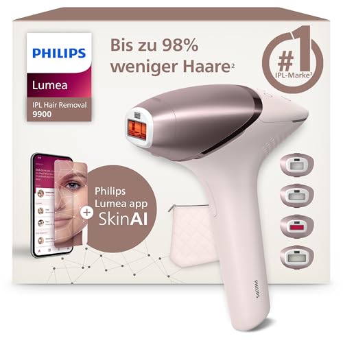 Philips Lumea IPL 9900 Series Haarentfernungsgerät mit SenseIQ & SkinAI Technologie – Alternative zur Laserhaarentfernung – 4 Aufsätze für Körper, Gesicht, & Präzisionsbereiche, kabellos (BRI951/00)