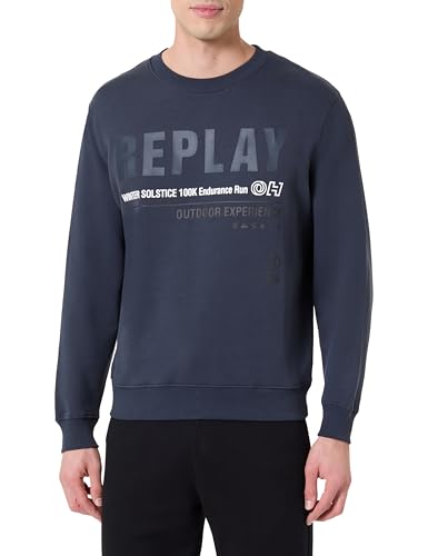 Replay Herren Sweatshirt mit Branding, Navy 087 (Blau), M
