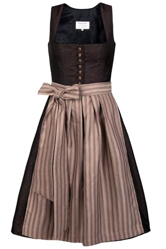 Edelnice Trachtenmode Midi Dirndl Dorothea schwarz-Bronze mit Knopfleiste inkl. traditioneller Dirndlschürze Gr. 32-54 (DE/NL/SE/PL, Numerisch, 36, Regular, Regular, schwarz)