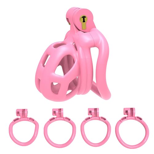 Pink Male Chastity Cage Small Peniskäfig Klein Cock Cage Sissy Keuschheitskäfig Herren Extrem Keuschheitsgürtel Sex Spielzeug Für Paare -A519 (Ultra-Micro,Bend Ring)
