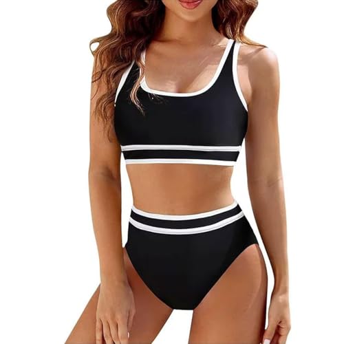 Mayoii 2-teiliger Badeanzug für Damen, Bikini-Set, hohe Taille, gepolstertes Push-Up-Top, Bauchkontrolle, Badeanzüge, Badeanzug, Schwarz , M