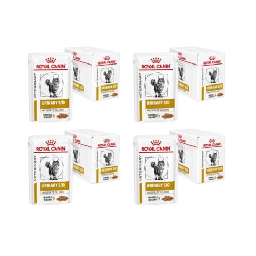 Royal Canin Veterinary Urinary s/o Moderate Calorie | 4er Pack | 4 x 12 x 85 g | Diät-Alleinfuttermittel für Katzen | Zur Auflösung von Struvitsteinen | Niedriger RSS-Wert
