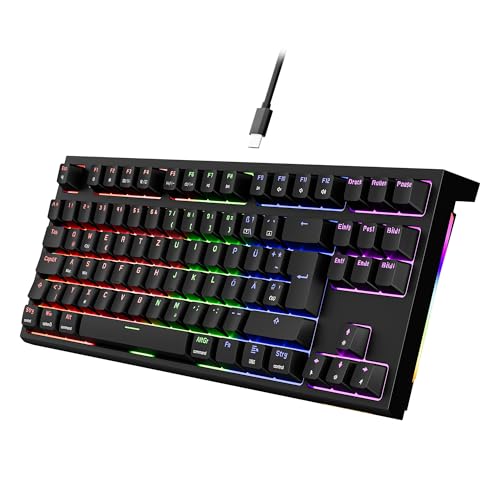 Newmen GM870 TKL Gaming Tastatur,Mechanische Tastatur mit Kabel,75% RGB LED Beleuchtung Hot Swap Anti Ghosting USB Mini 88 Tasten Keyboard für PC/Win/Mac,Deutsches QWERTZ Layout,Schwarz,Rote Schalter