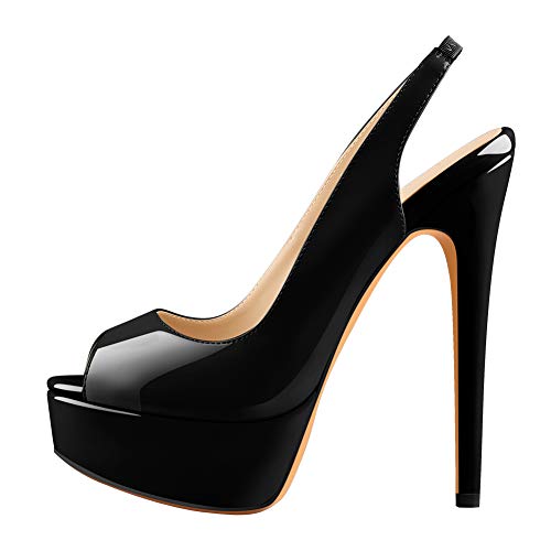Only maker Damen Plateau Sandaletten Slingback High Heels Lack Sandalen mit Stiletto Absatz Schwarz 42 EU