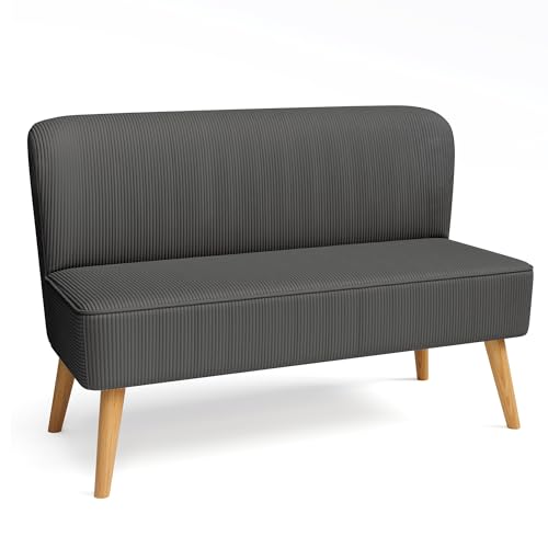 Blishom 2-Sitzer Sofa, Kleiner Loveseat mit Samtoptik-Bezug, platzsparender Kleiner Couch für Schlafzimmer, Wohnzimmer, Wohnung, 119x56x78cm (Grau)