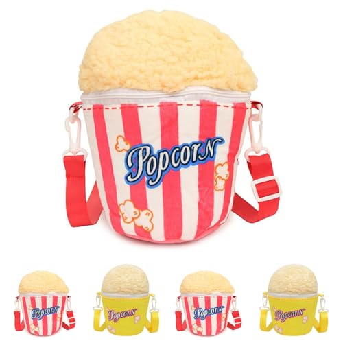 Damen Popcorn Tasche Umhängetasche, Popcorn Kostüm Schultertasche mit Reißverschluss, lustiges Accessoire vielseitig als Partydekoration für Karneval, Halloween und Kostümpartys
