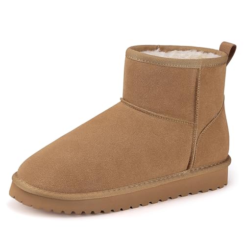 Mishansha Winterschuhe Damen Boots Gefüttert Stiefeletten Warm Winterstiefel Khaki 41 EU