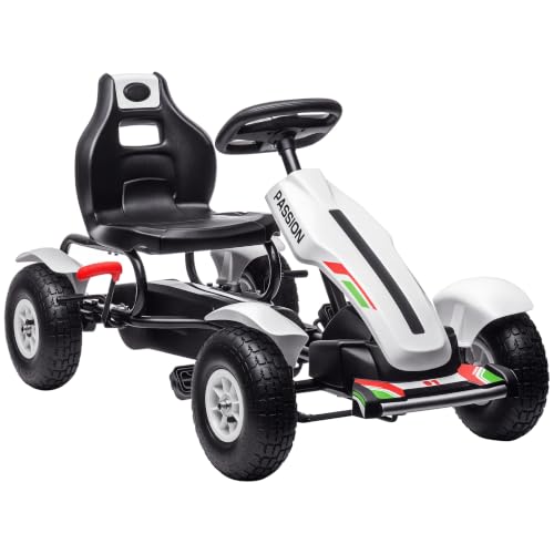 HOMCOM Gokart Tretauto mit Handbremse Pedal-Gokart Kinder 5-12 Weiß