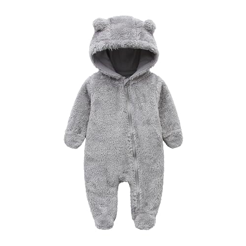 KIDDLETOWN Baby Overall Winter Fleece Strampler Baby Schneeanzüge mit Kapuze Neugeborenes Bär Schneeanzug Junge und Mädchen Einteiliger Anzug für 0-3 Monate