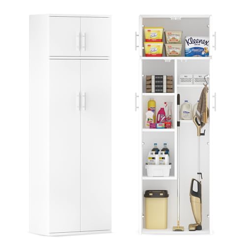 Moziel Besenschrank Mehrzweckschrank Haushaltsschrank Staubsaugerschrank aus Holz mit Verstellbarer Einlegeboden für Küche Wohnzimmer Esszimmer 180 x 60 x 34 cm(HxBxT) weiß