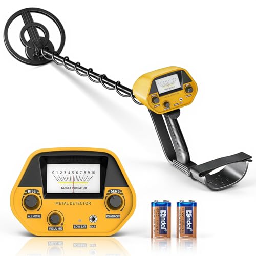 Haedswer Metalldetektoren mit Wiederaufladbare Batterie, Wasserdicht Golddetektor, Höhenverstellbar 78-108 cm mit 25 cm Suchspule und Kopfhöreranschluss für Kinder und Erwachsene (Gelb)