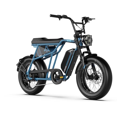 Aspadz Qreate Cavet Air Fat-Tire-Elektrofahrrad, 48V 250W Motor, 15,6Ah Akku, 7-Gang-Schaltung, Doppelsitz, TFT-Display, E-Bike für Männer und Erwachsene (CAVET AIR, Aurora Blau)