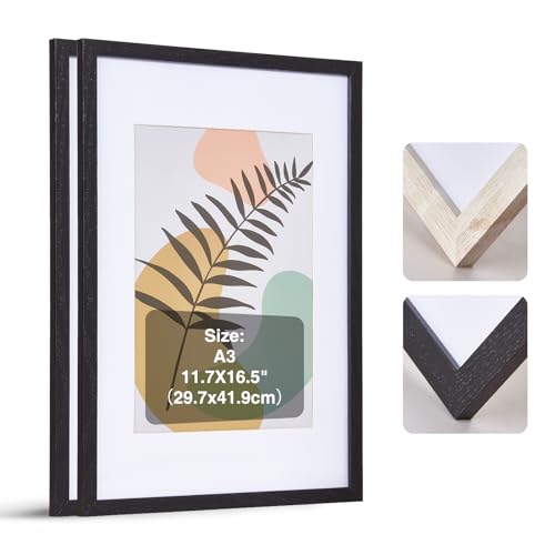 HOUSE DAY 2er Set Bilderrahmen A3 - Schwarz Bilderrahmen 30x42cm holzrahmen,Plexiglas Posterrahmen,Collage Poster Rahmen, Moderner Poster Dokumentenrahmen, MDF Fotorahmen