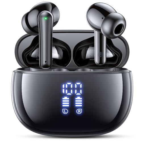ZIUTY Bluetooth 5.3 Kopfhörer Kabellos, In Ear Bluetooth Kopfhörer mit 4 ENC Mikrofonen, 48 Std Spielzeit, LED Anzeige, HiFi Stereo Sound, IPX7 wasserdichte Sport Kopfhörer – Schwarz