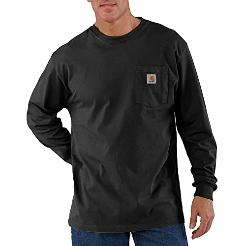 Carhartt Herren Loose Fit, schweres, langärmliges Pocket T-Shirt mit Tasche, Schwarz, XL