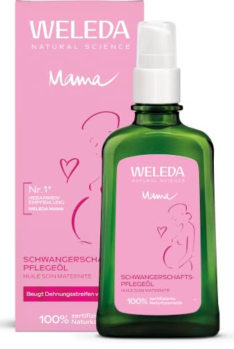 WELEDA Bio Mama Schwangerschaftsöl - Naturkosmetik Babybauch Massageöl zur Dehnungsstreifen Vorbeugung. Hautpflege Schwangerschaft Narbenöl mit Jojobaöl verbessert die Hautelastizität (vegan, 100ml)