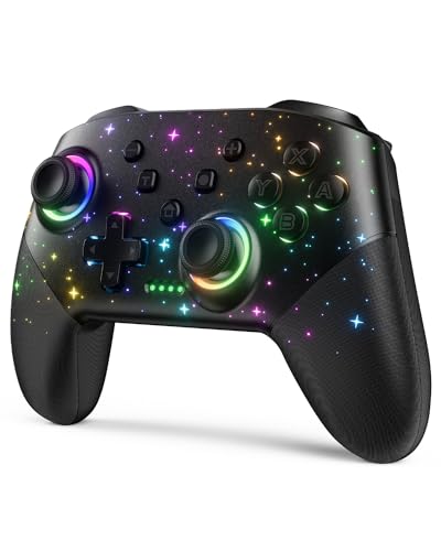 Kabellose Controller, kompatibel mit Switch 2/Switch/Lite/OLED/PC Windows, Programmierbarer 1000mAh Pro Controller mit RGB LED Stern Licht Eine Tastenkombination Aufwachen Turbo Bewegung Vibration