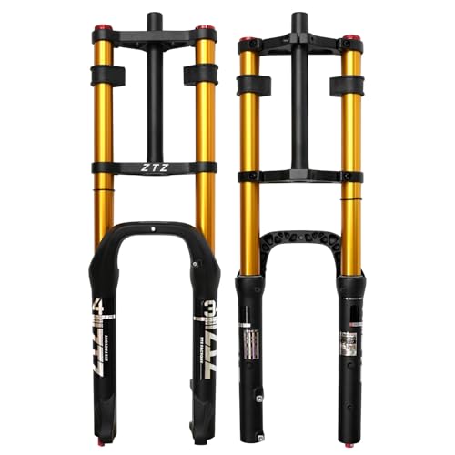 ZTZ 20/26 inch 4.0 Fat Tire Bike Air Suspension Fork - 180mm Travel, 135mm Hub Spacing, QR 9mm, Double Crown Shock Absorber Fork for MTB Fat Snow Beach E-Bike