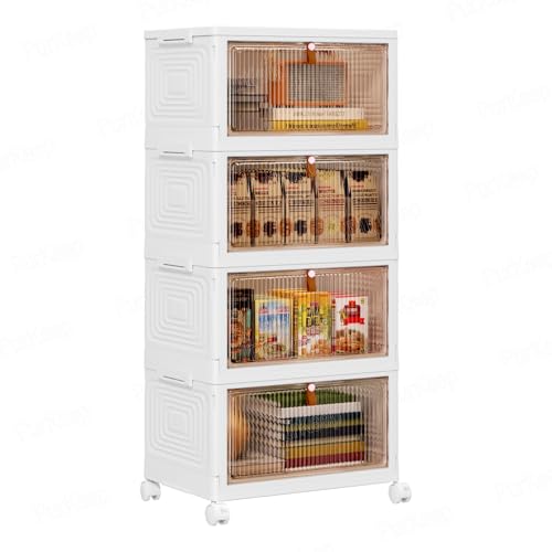 PurKeep Aufbewahrungsbox mit Deckel - 23L × 4 plastikbox mit deckel, Kisten Aufbewahrung mit Deckel, klappbox, Faltbare Aufbewahrungsbehälter für Haus und Büro, weiß, 4 Packungen