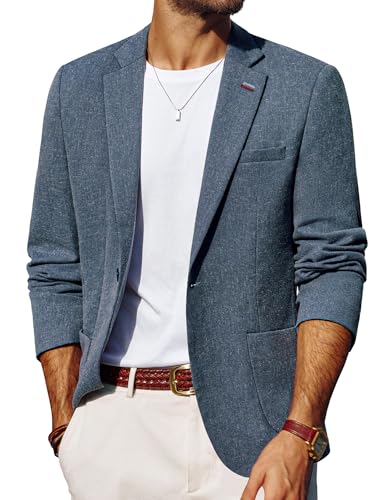 PJ PAUL JONES Sakko Herren EIN Knopf Sommer Leinen Blazer Sportlich Leichte Jackett Jeansblau M