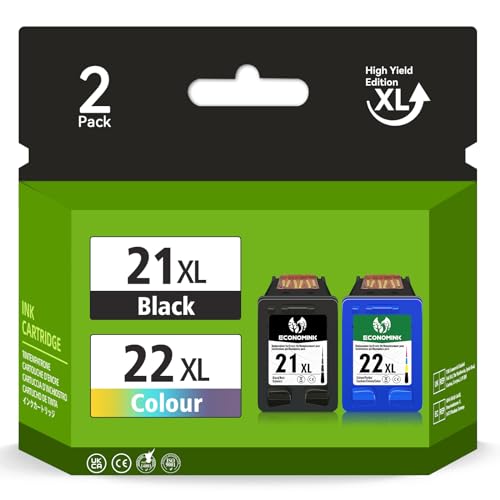 Economink 21XL 22XL Schwarz und Farbe Kompatibel für HP 21 22 XL Druckerpatronen Multipack fü F2280 F380 F2180 F4180 F370 F375 F4100 D2360 F2224 PSC 1410 1400 4315