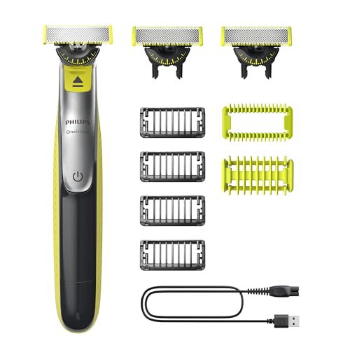 PHILIPS OneBlade 360 Face & Body - elektrischer Rasierer, Trimmer & Bodygroomer, 3x 360 Klingen, 4x Trimmaufsätze (1/2/3/5 mm), 2x Körperaufsätze, Nass- & Trockenrasur für Gesicht & Körper (QP2834/31)