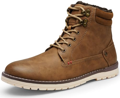 VOSTEY Herren WinterSchuhe Baumwolle Chukka Stiefel Motorrad Casual Schnürstiefel Wandern (EU671 Braun Baumwolle 43)