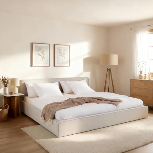 LATINI Polsterbett mit höhenverstellbarem Kopfteil, 180x200 cm, Cremeweiß- Doppelbett inklusive Lattenrost, ideal für zwei Personen, Bettgestell stabil und bequem, modernes Design für das Schlafzimmer