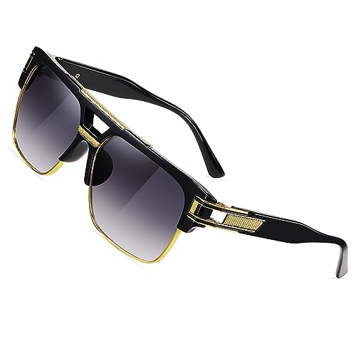 SHEEN KELLY Retro Übergroße Pilotensonnenbrille für Männer Frauen Gold Metallrahmen Quadratische Sonnenbrille