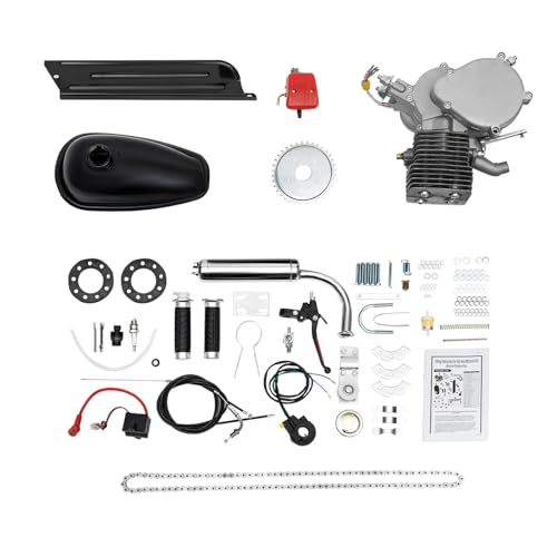 100CC 2-Takt Fahrrad Motor Kit, Benzinmotor für Fahrrad mit CDI Zündung, Einzylinder luftgekühlt Benzin Motor Set, 44 Zähne Engine Kit für 26