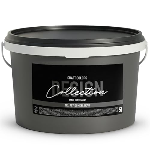 Craft Colors® 5L hochwertige Wandfarbe edelmatt, Kreidefarbe made in Germany, DESIGN Collection No. 787 wandfarbe grau, dunkelgrau, lösemittelfrei, atmungsaktiv