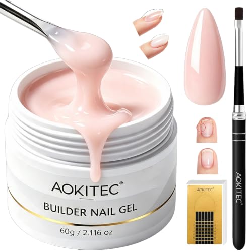 AOKITEC 60g Milky Rose UV/LED Aufbaugel Nägel mit Pinsel100 Nagelschablonen