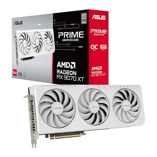 ASUS Prime Radeon RX 9070 XT White OC Edition 16GB GDDR6 Gaming Grafikkarte (AMD Radeon RX9070XT RDNA 4, 2,5-Slot, PCIe 5.0,1x HDMI 2.1b, 3X DisplayPort 2.1a, Weiß, PRIME-RX9070XT-O16G-WHITE)